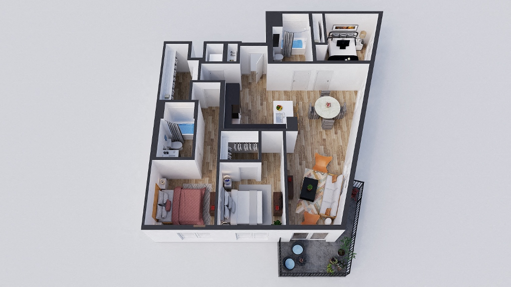 Floor plan for 3 beds, 2 baths, 1314 sqft